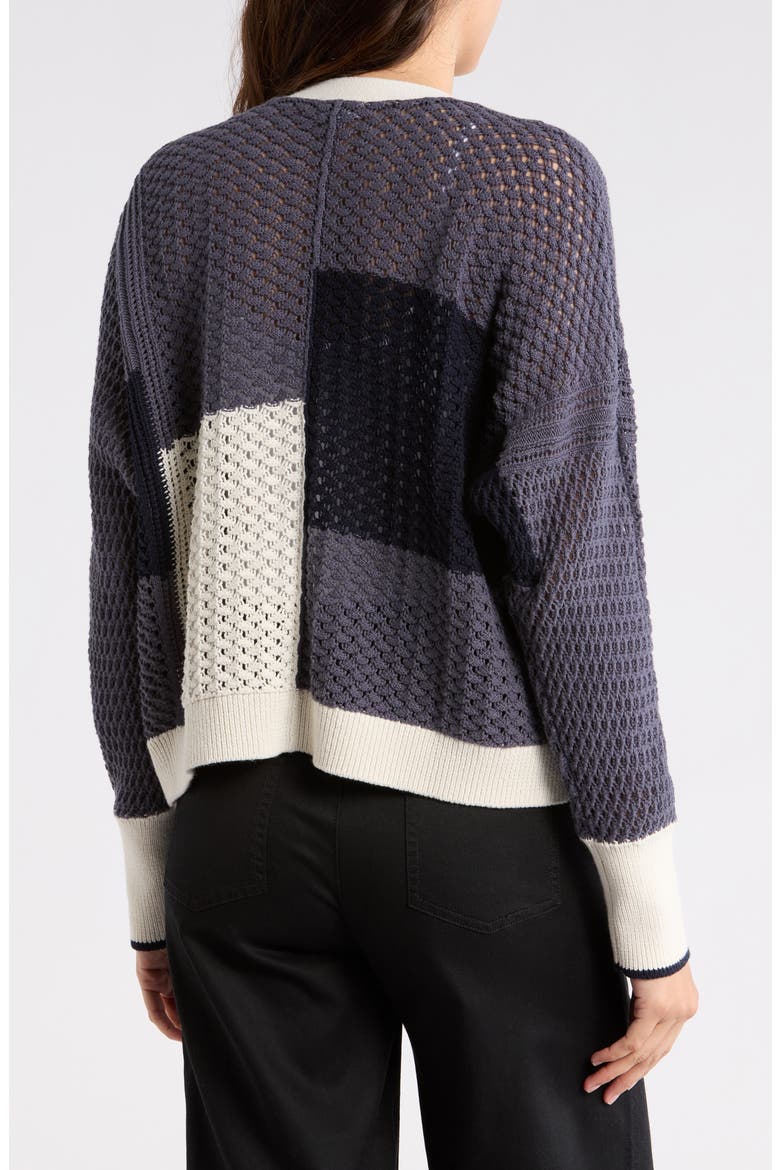 Addy Colorblock Cotton Cardigan, Alternate, color, NAVY BLUE/ PALE OAK