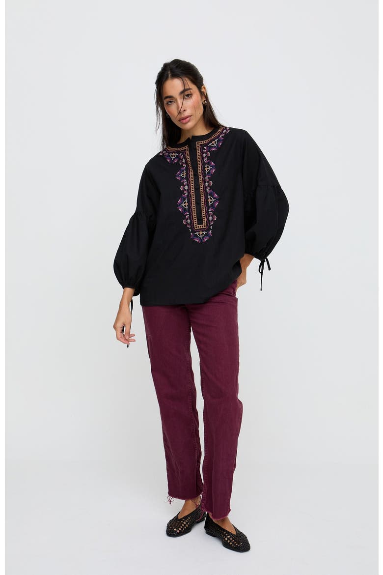 Penny Boxy Embroidered Shirt, Alternate, color, Black