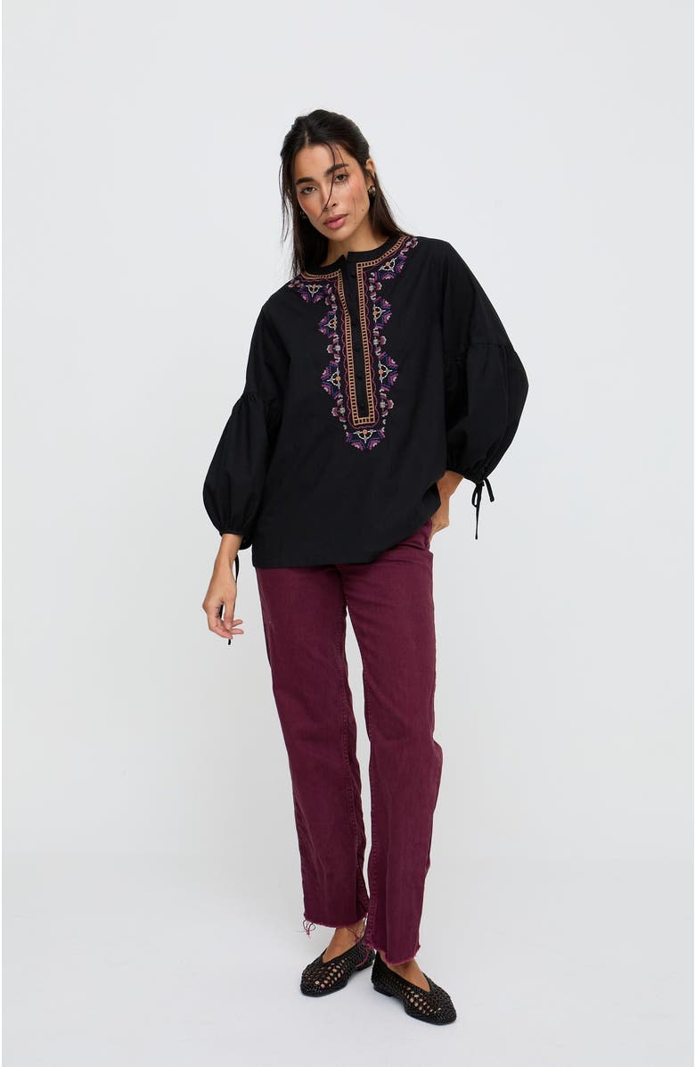 Raffya Anai Half Placket Embroidered Blouse, Alternate, color, Black