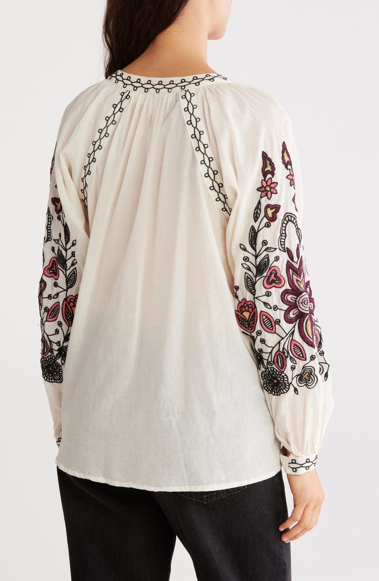 CHELSEA AND THEODORE Embroidered Long Sleeve Cotton Blend Top, Alternate, color,