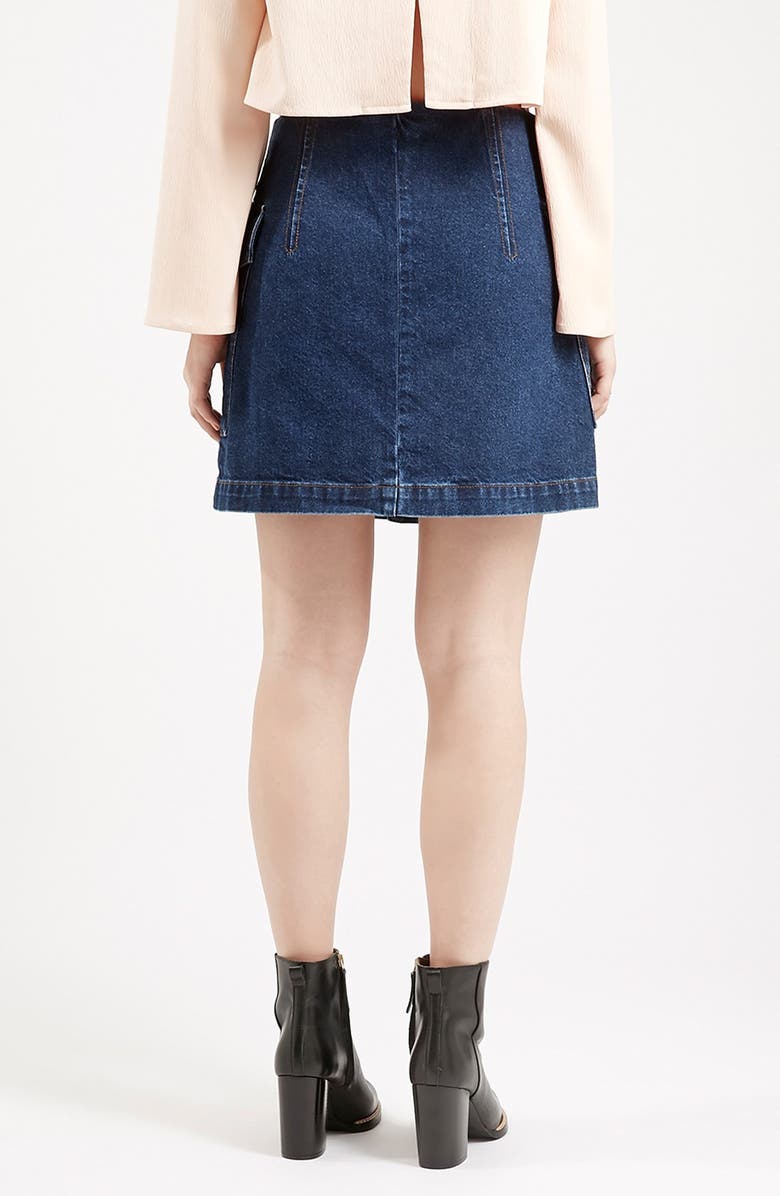 Topshop Button Front Denim Skirt, Alternate, color,