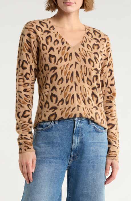 Magaschoni Leopard V-Neck Cashmere Sweater