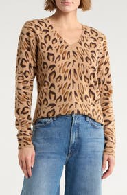 Magaschoni Leopard V-Neck Cashmere Sweater