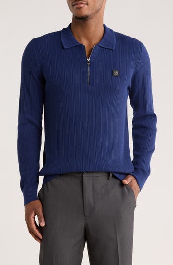 Hugo Boss Hugo Sastoro Long Sleeve Knit Polo Shirt In Blue