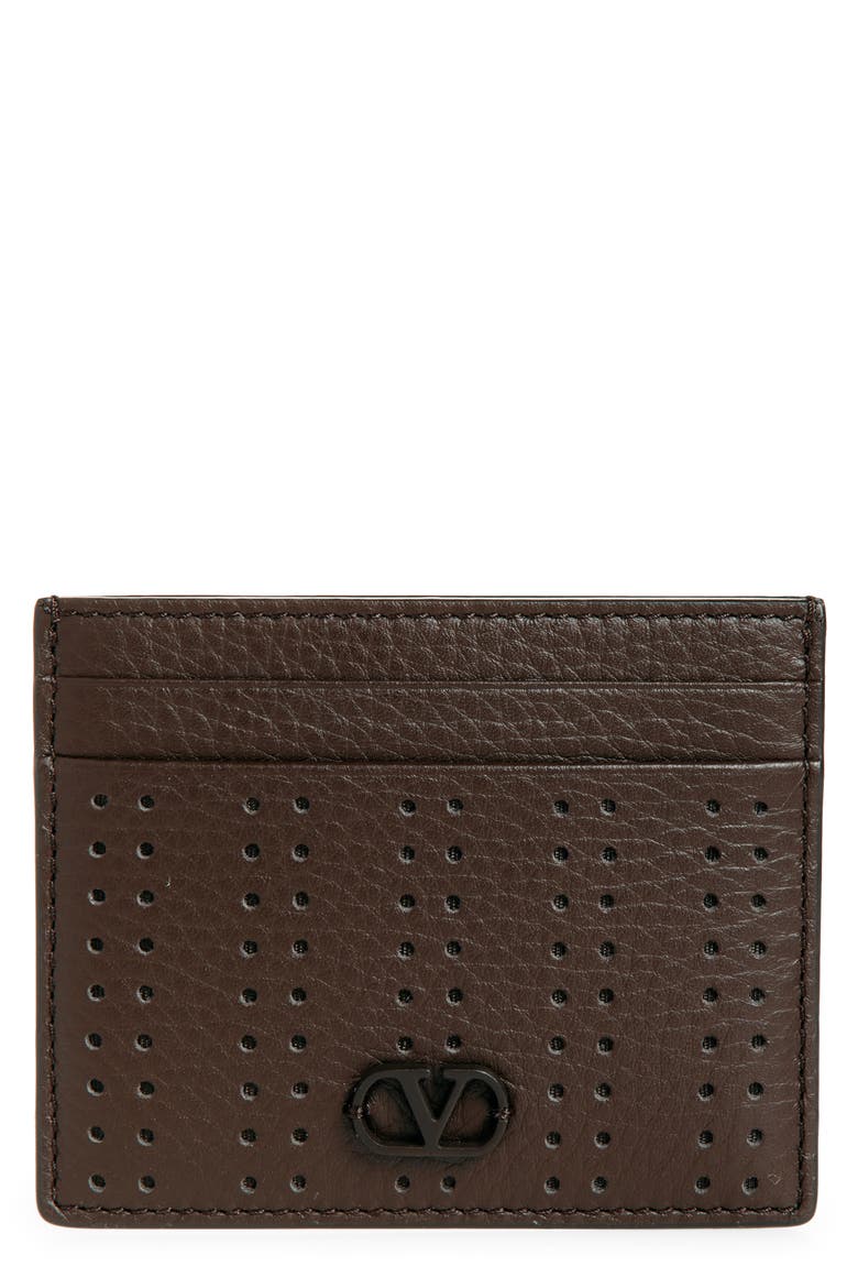 VLOGO Signature Perforated Leather Card Case, Main, color, DARK BROWN