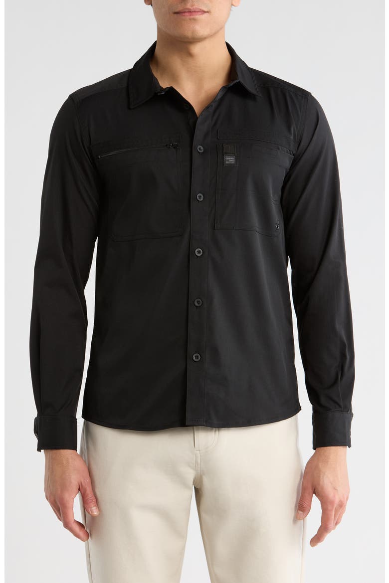Water Resistant Technical Button-Up Shirt, Main, color, BLACK