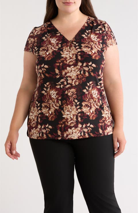 Pleat Neck Cap Sleeve Top