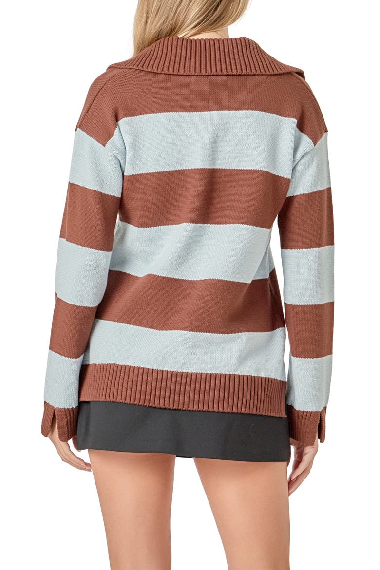 Stripe Cotton Rugby Sweater, Alternate, color, BROWN/ POWDER BLUE