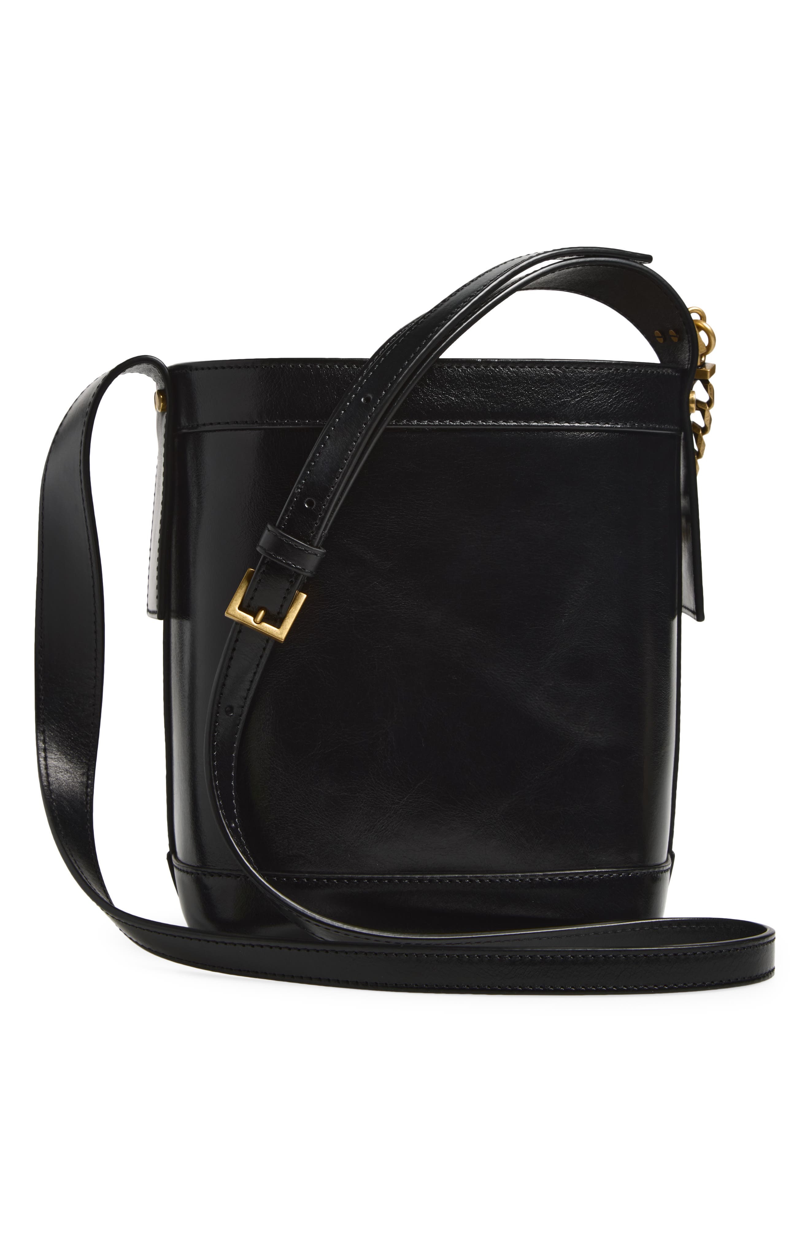 Mini Pivot Leather Bucket Bag, Alternate, color, BLACK-GOLD 82