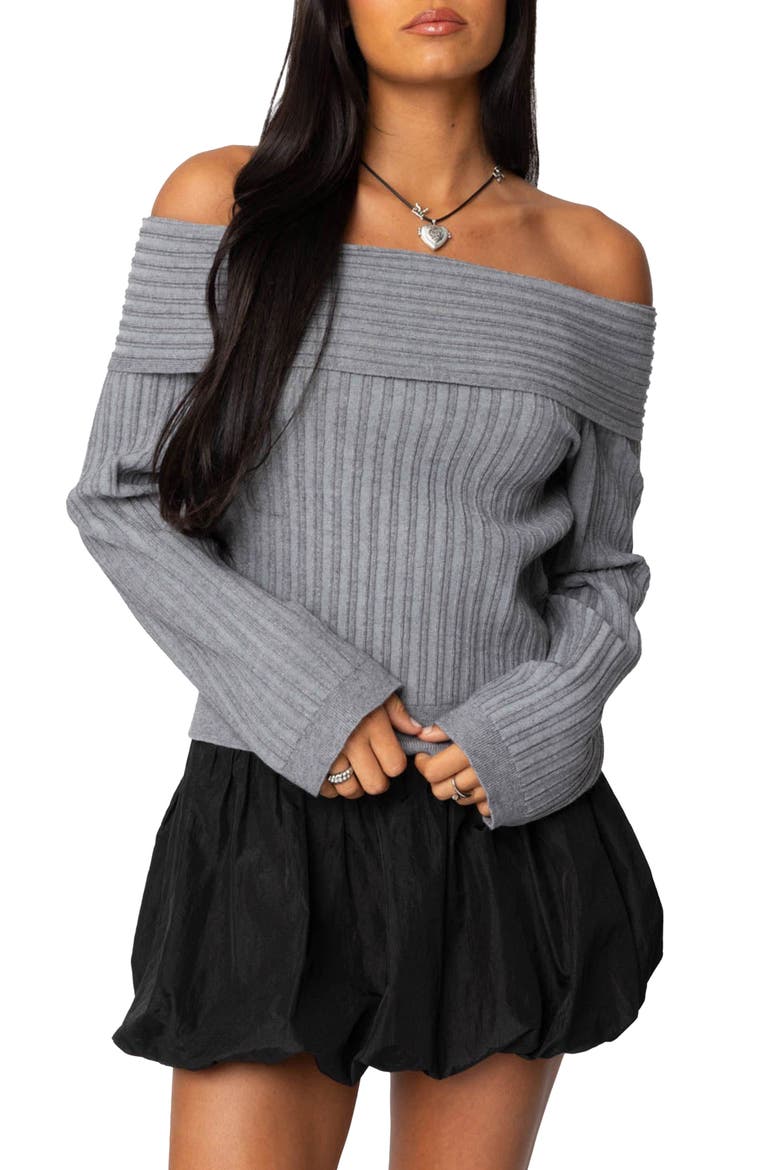 Brandy Off the Shoulder Rib Sweater, Main, color, DARK-GRAY
