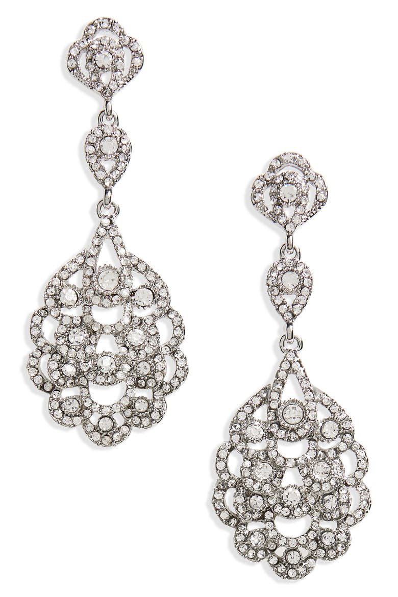 'Eiffel' Statement Drop Earrings, Main, color, ANTIQUE SILVER/ CLEAR CRYSTAL