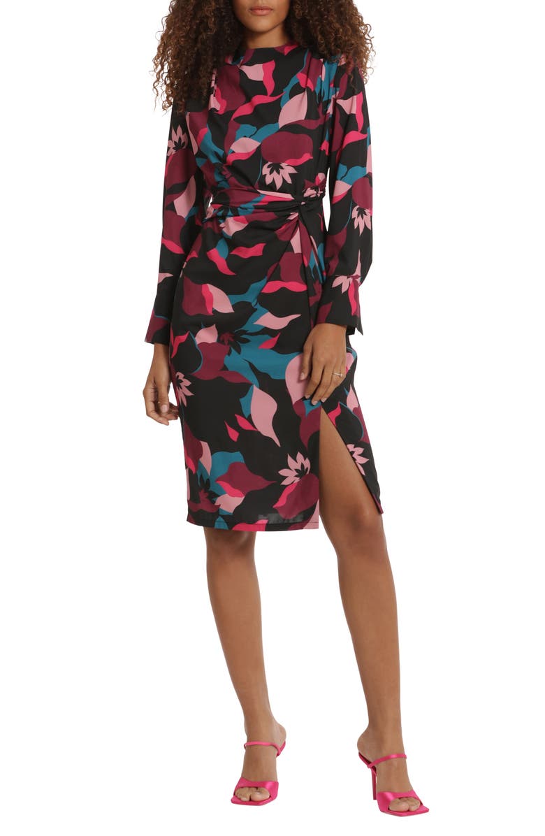 DONNA MORGAN FOR MAGGY Print Twisted Long Sleeve Dress, Main, color, 