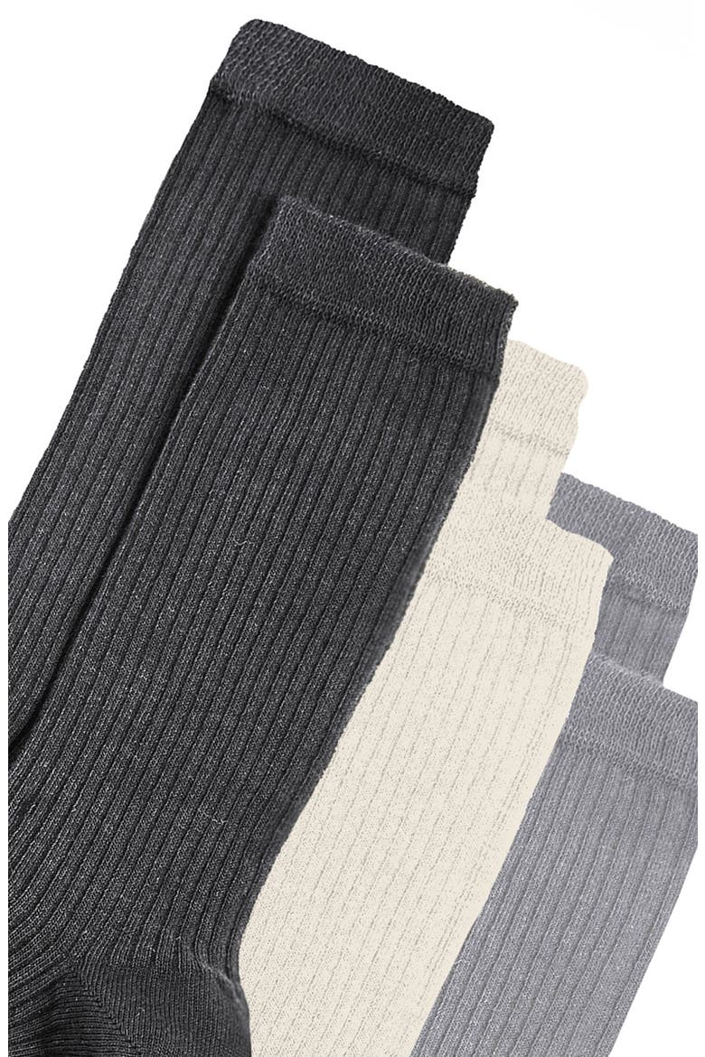 Assorted 3-Pack Cotton & Cashmere Blend Crew Socks, Alternate, color, BLACK/ GREY/ IVORY