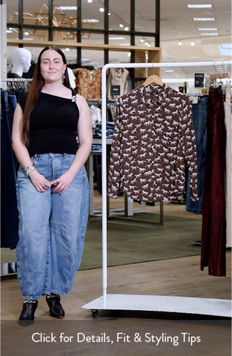 Kate Horse Print Silk Button-Up Shirt, sales video thumbnail