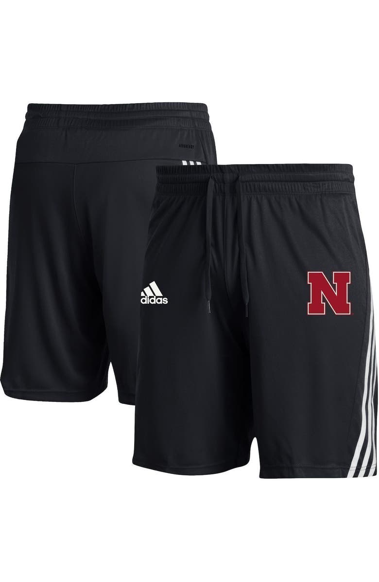 adidas Men's adidas Black Nebraska Huskers AEROREADY Three-Stripe Knit Shorts, Main, color, 