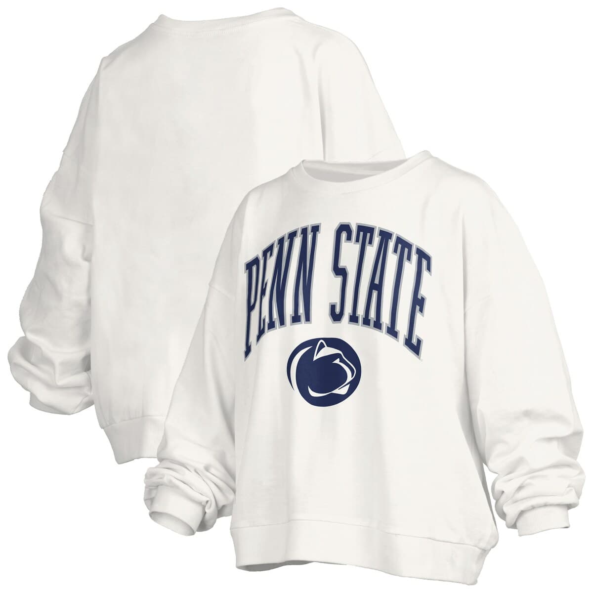 Pressbox Women's White Penn State Nittany Lions Janise Arch Over Logo Waist Length Oversized Pullover Sweatsh