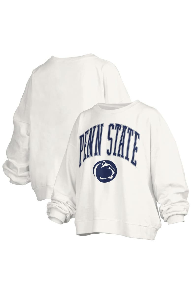 PRESSBOX Women's Pressbox White Penn State Nittany Lions Janise Arch Over Logo Waist Length Oversized Pullover Sweatshirt, Main, color, White