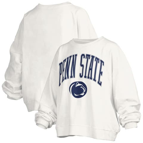 Women's Pressbox White Penn State Nittany Lions Janise Arch Over Logo Waist Length Oversized Pullover Sweatshirt