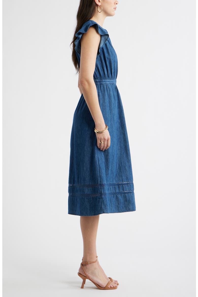 Flutter Sleeve Chambray Dress, Alternate, color, DARK WASH