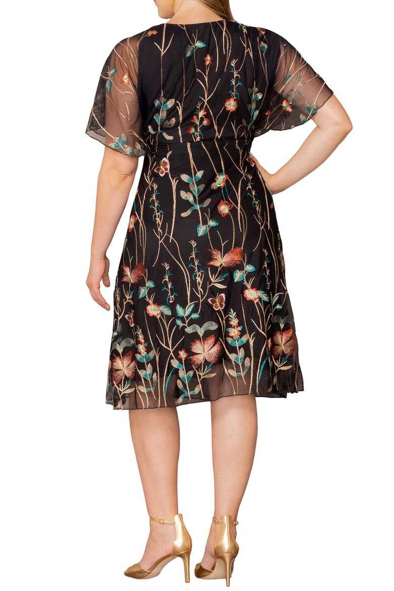 Sonnet Embroidered Midi Dress, Alternate, color, ONYX