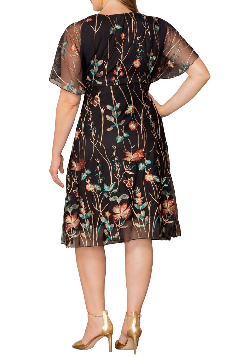 Kiyonna Sonnet Embroidered Midi Dress, Alternate, color, Onyx