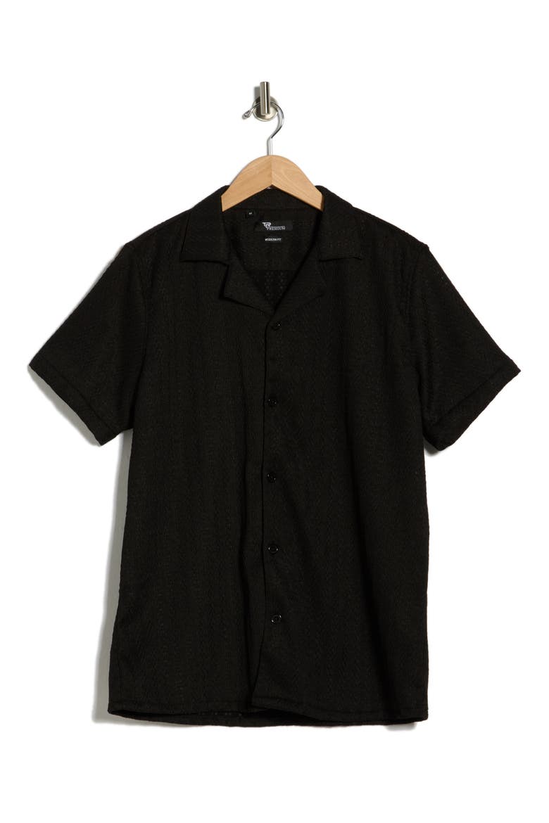 Modern Fit Textured Camp Shirt, Alternate, color, BLACK