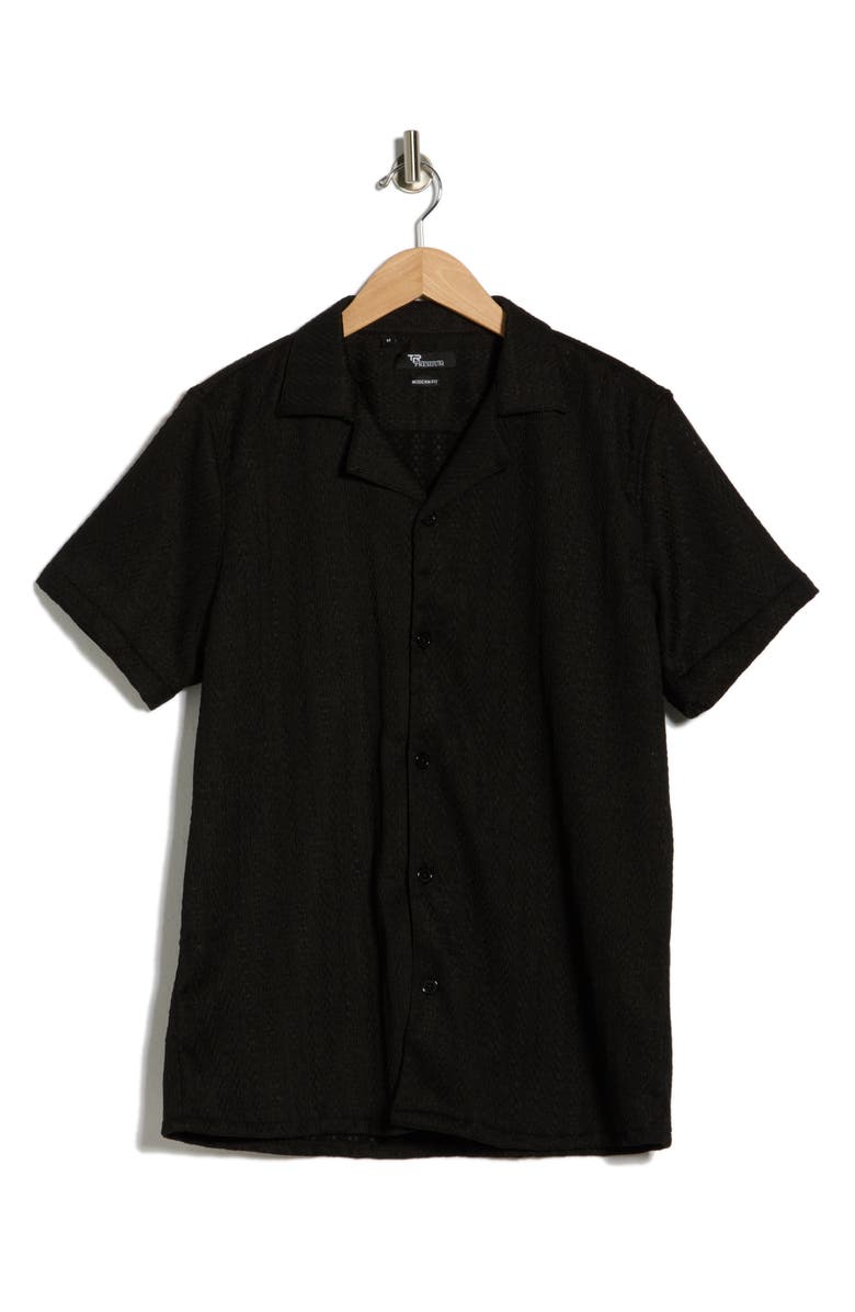 T.R. PREMIUM Modern Fit Textured Camp Shirt, Main, color, Black