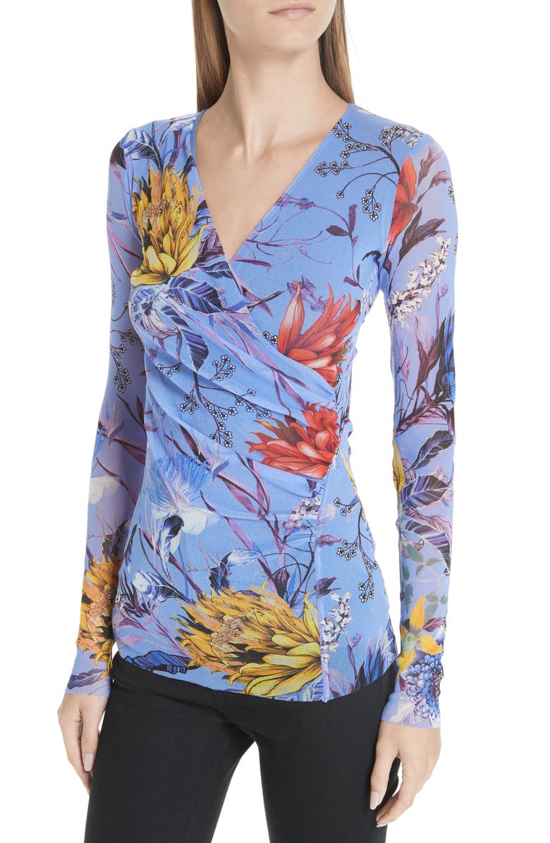 Fuzzi Floral Tulle Wrap Top, Alternate, color, 