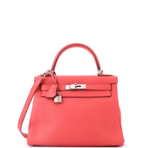 Kelly Handbag Pink Clemence with Palladium Hardware 28