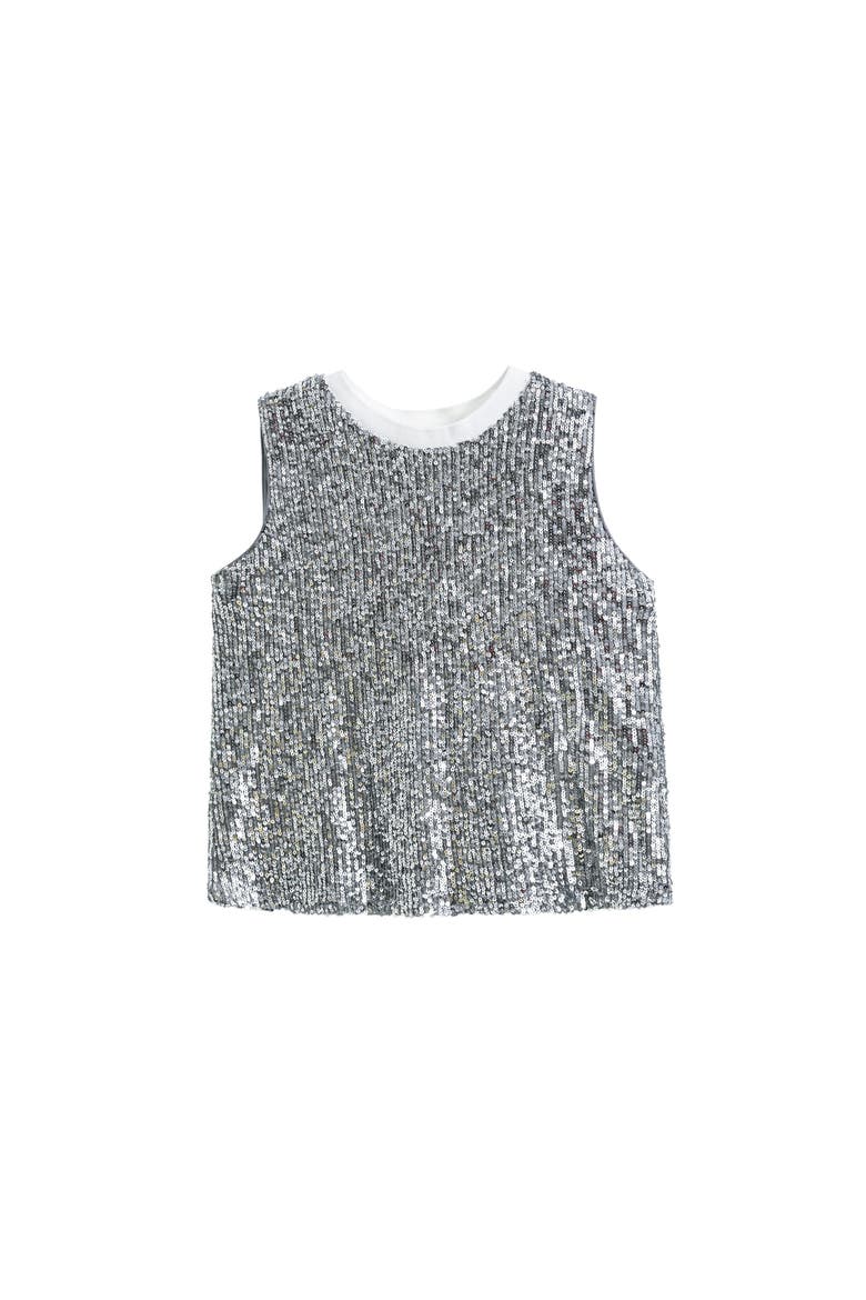 Sequin Sleeveless Shorts Set, Alternate, color, Silver