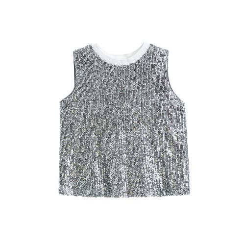 Tulleen Sequin Sleeveless Shorts Set In Gray