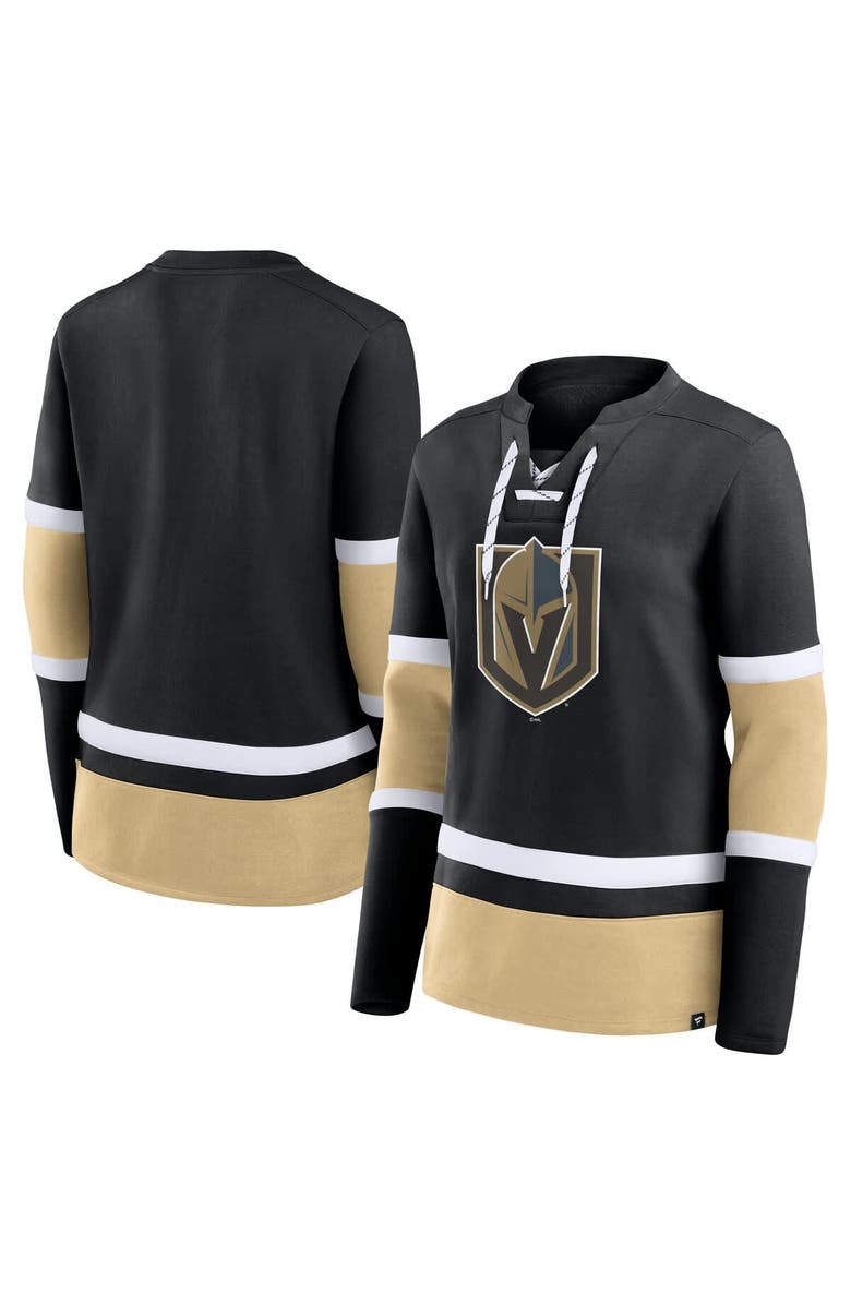 FANATICS Women's Fanatics Black Vegas Golden Knights Prime Time Lace-Up Long Sleeve T-Shirt, Main, color, 