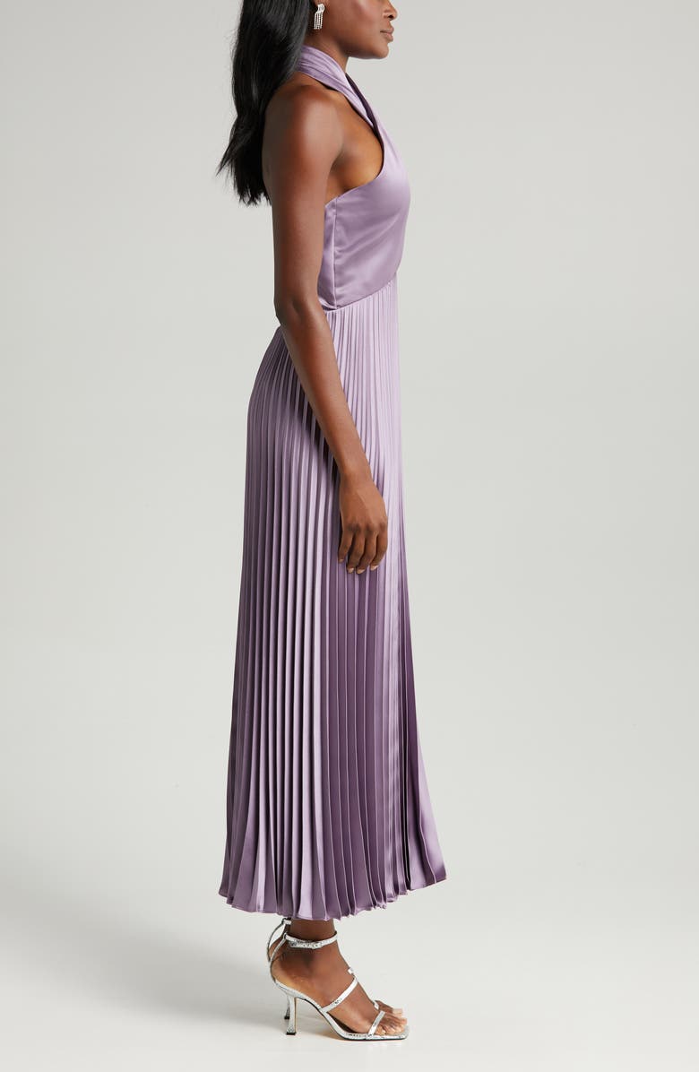 Amsale Pleat Halter Satin Gown, Alternate, color,