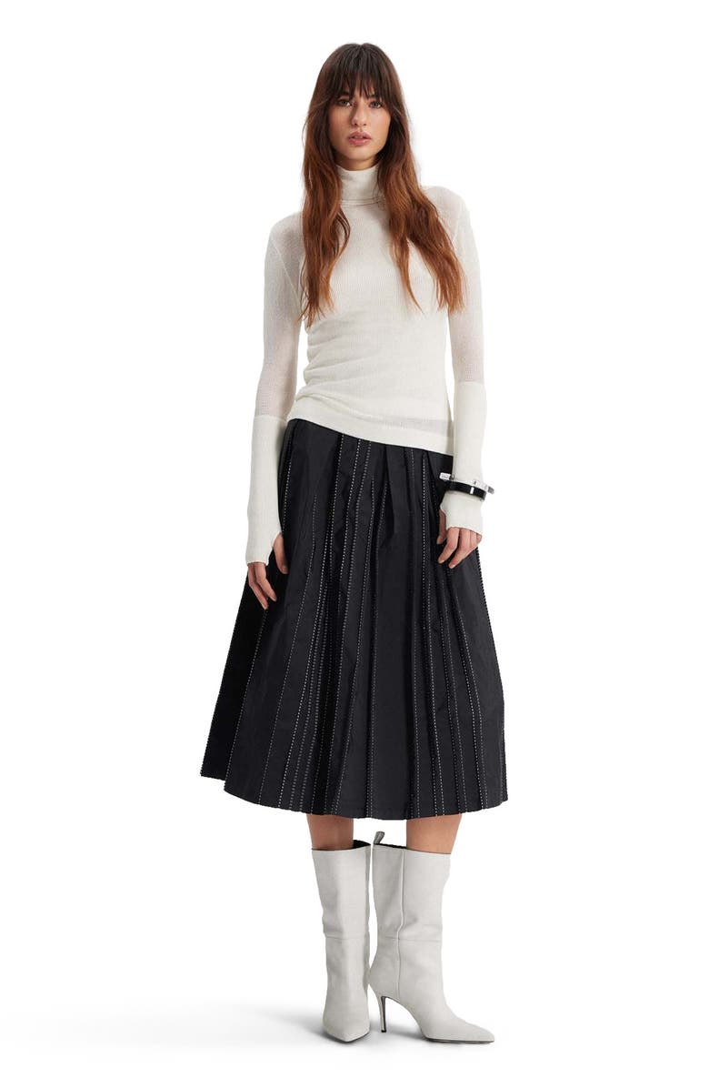 THEO The Label Theia Striped Taffeta Pleated Midi Skirt, Main, color,