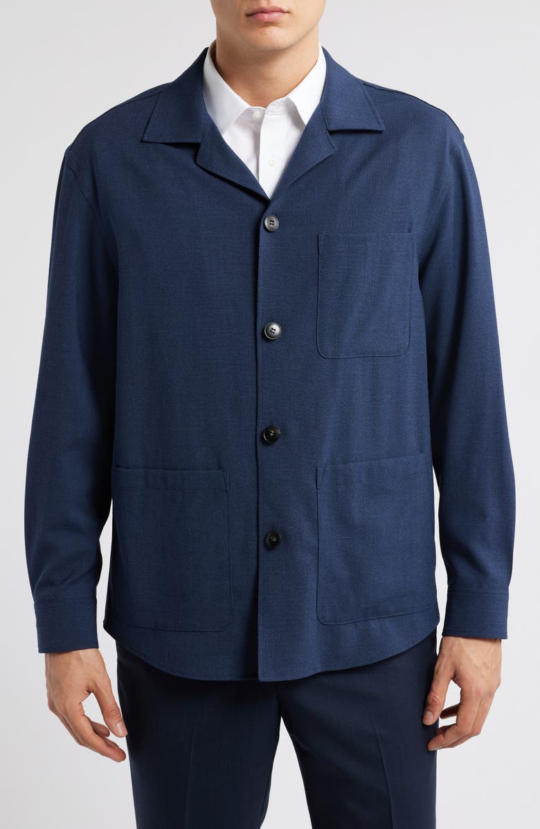 Canali Nuvola Wool Blend Shirt Jacket, Alternate, color, Navy