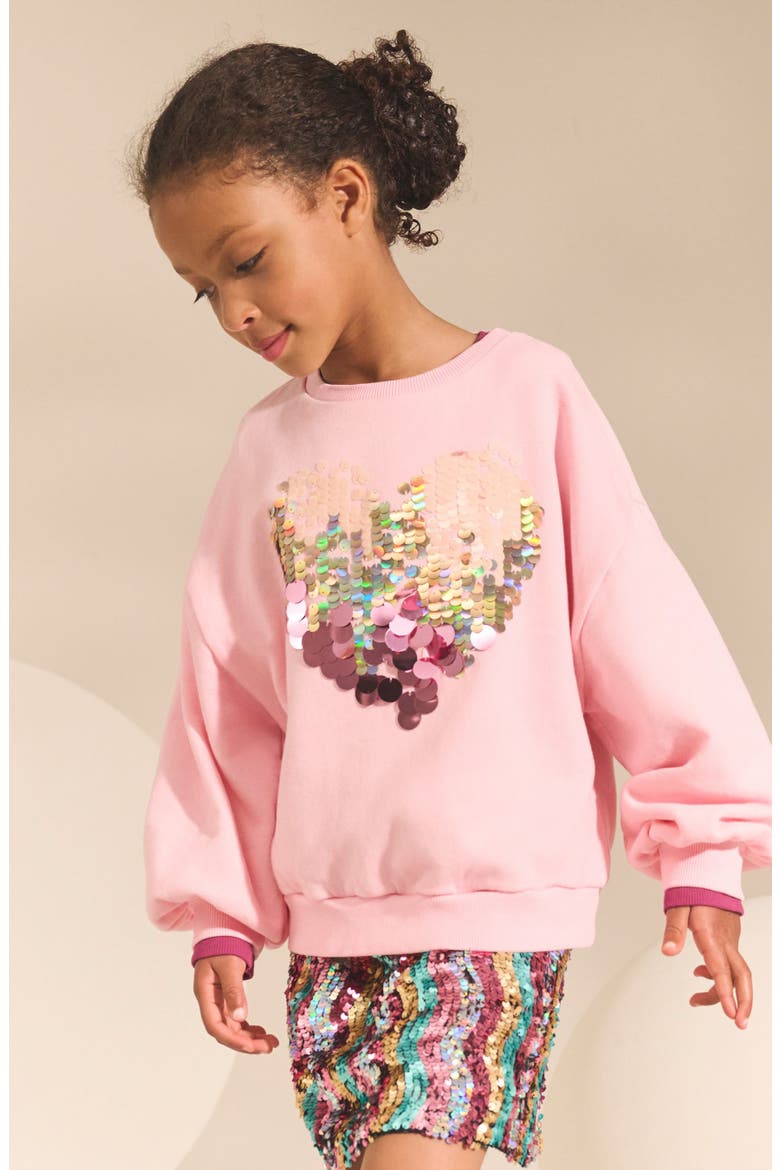 Kids' Heart Sequin Embellished Graphic Sweatshirt, Alternate, color, PINK