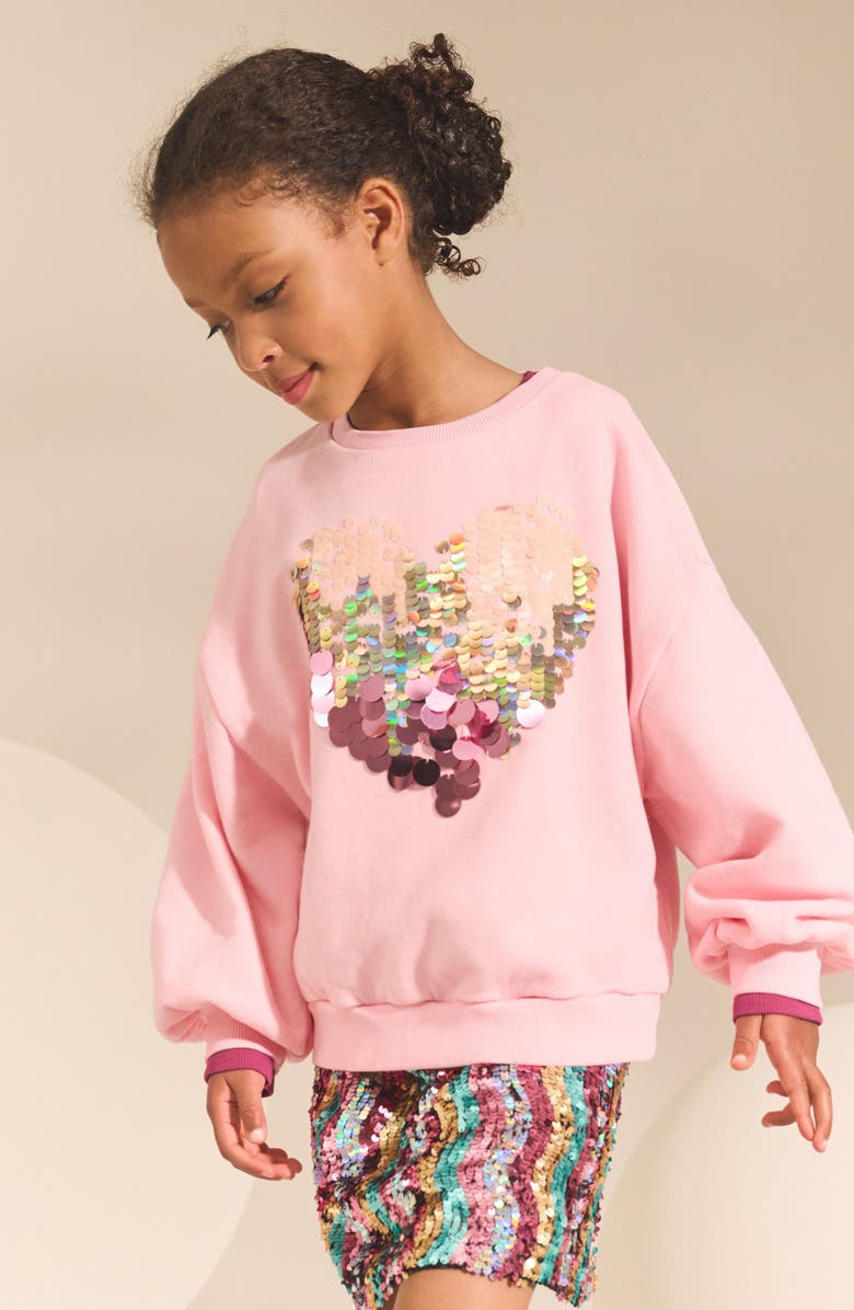 NEXT Kids' Heart Sequin Embellished Graphic Sweatshirt, Alternate, color, Pink