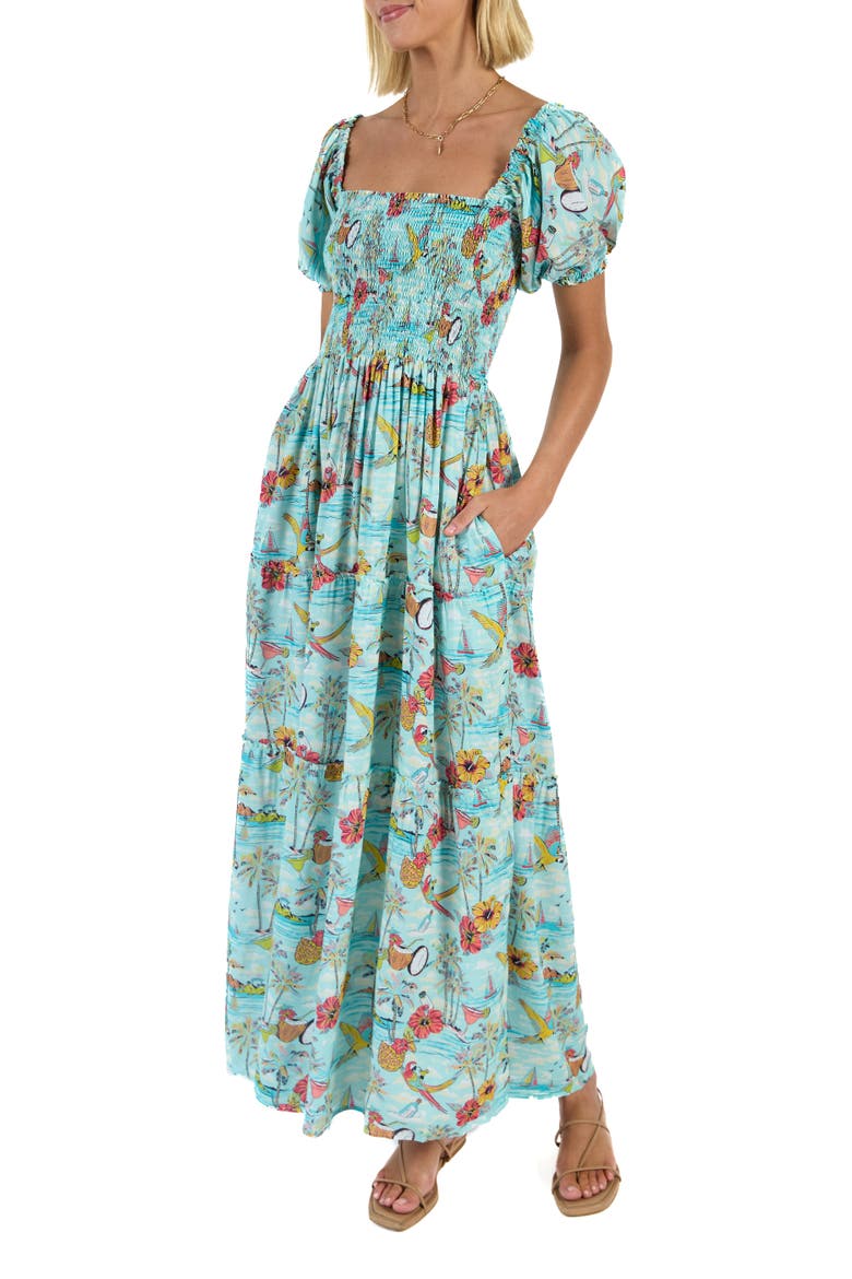 The Margaritaville Wastin' Away Again Smocked Maxi Dress, Alternate, color, Light Blue
