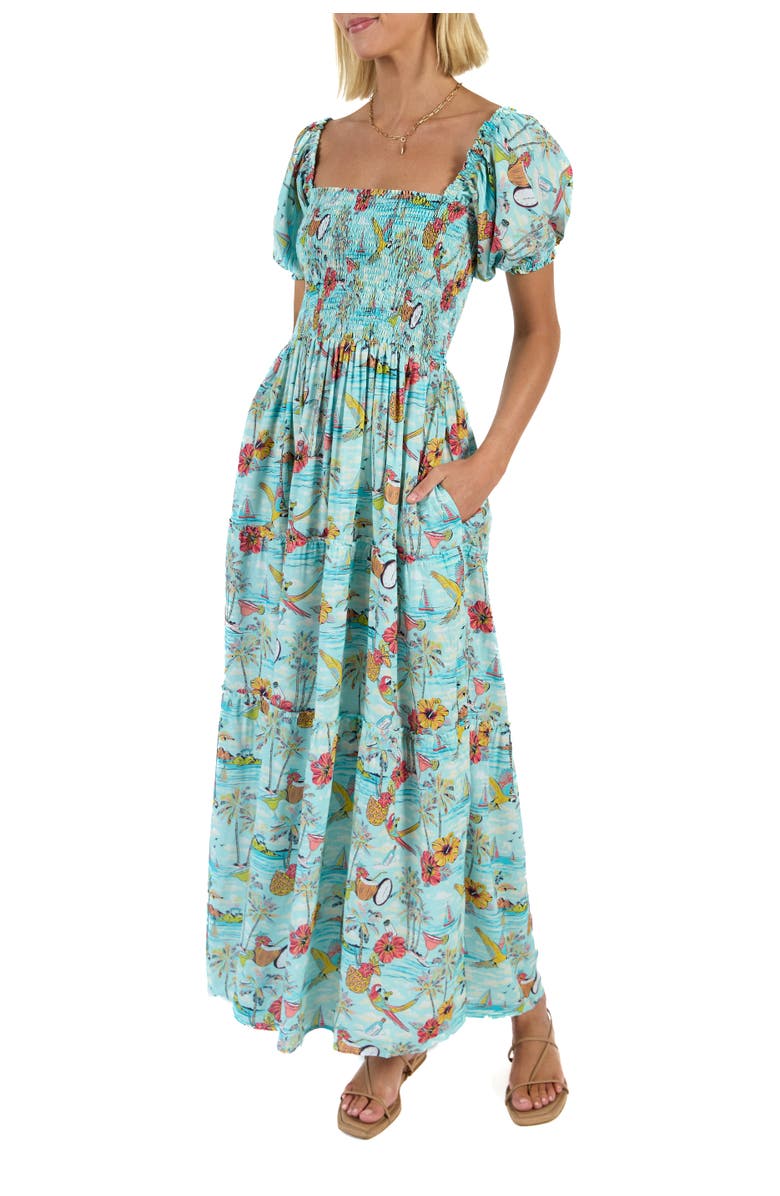 Kenny Flowers The Margaritaville Wastin' Away Again Smocked Maxi Dress, Alternate, color, Light Blue