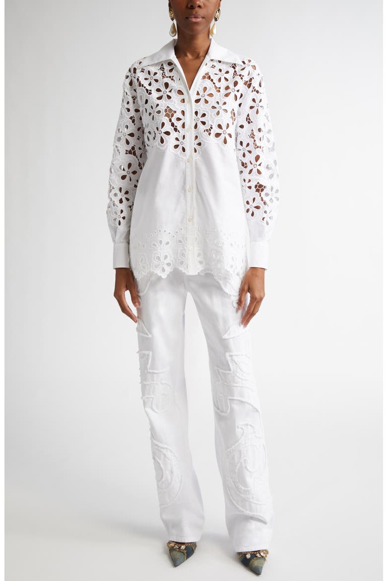 Oversize Eyelet Button-Up Shirt, Alternate, color, W0800 BIANCO OTTICO