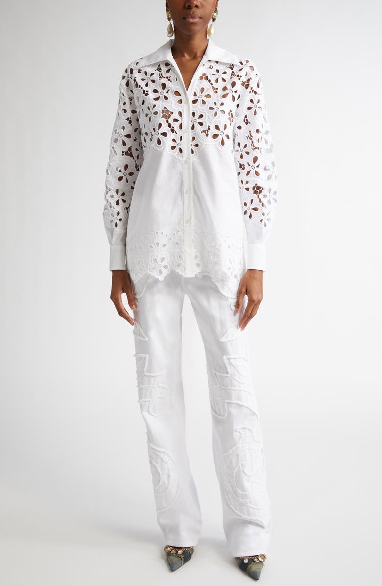 Dolce&Gabbana Oversize Eyelet Button-Up Shirt, Alternate, color,