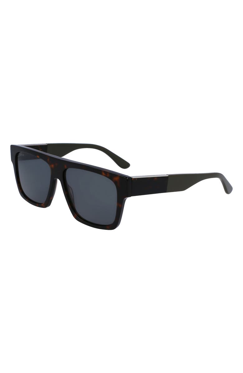 Lacoste 57mm Rectangular Sunglasses, Alternate, color, Dark Havana