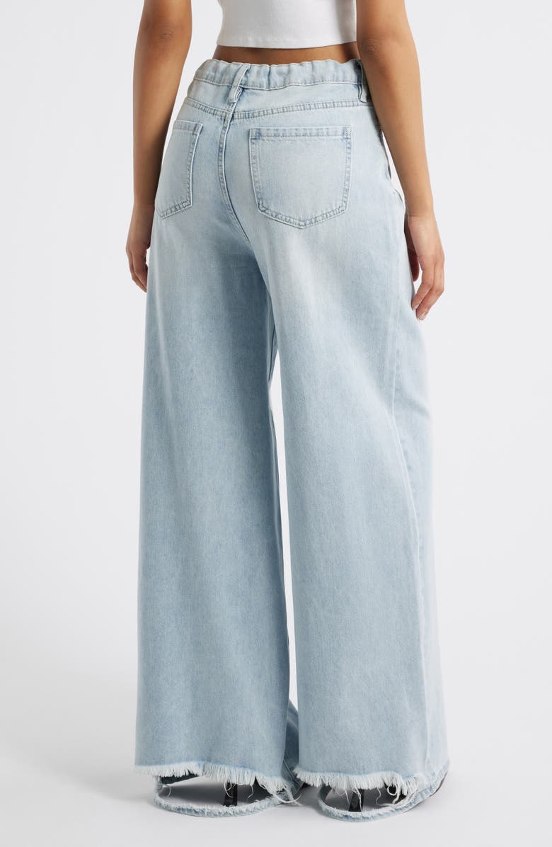 PTCL Lyla Tie High Waist Waist Fray Hem Wide Leg Jeans, Alternate, color, Light Indigo