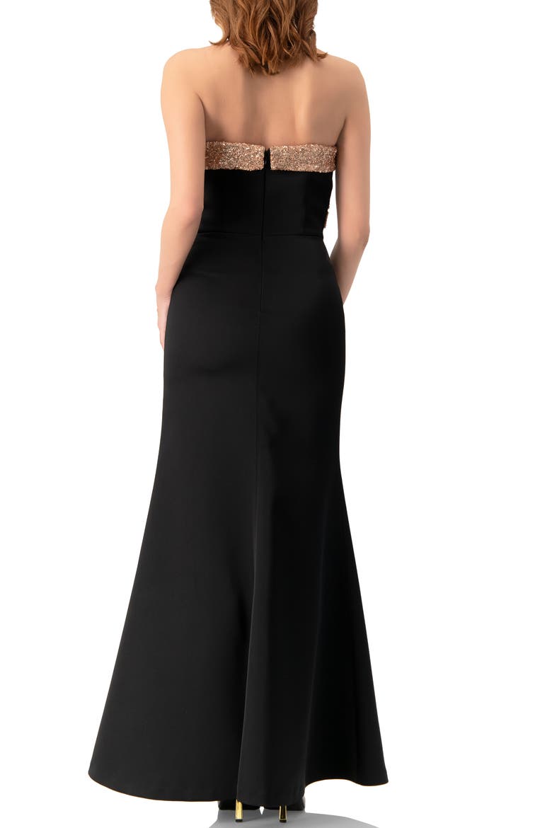 Long Strapless Dress with Sequin Bow, Alternate, color, Black