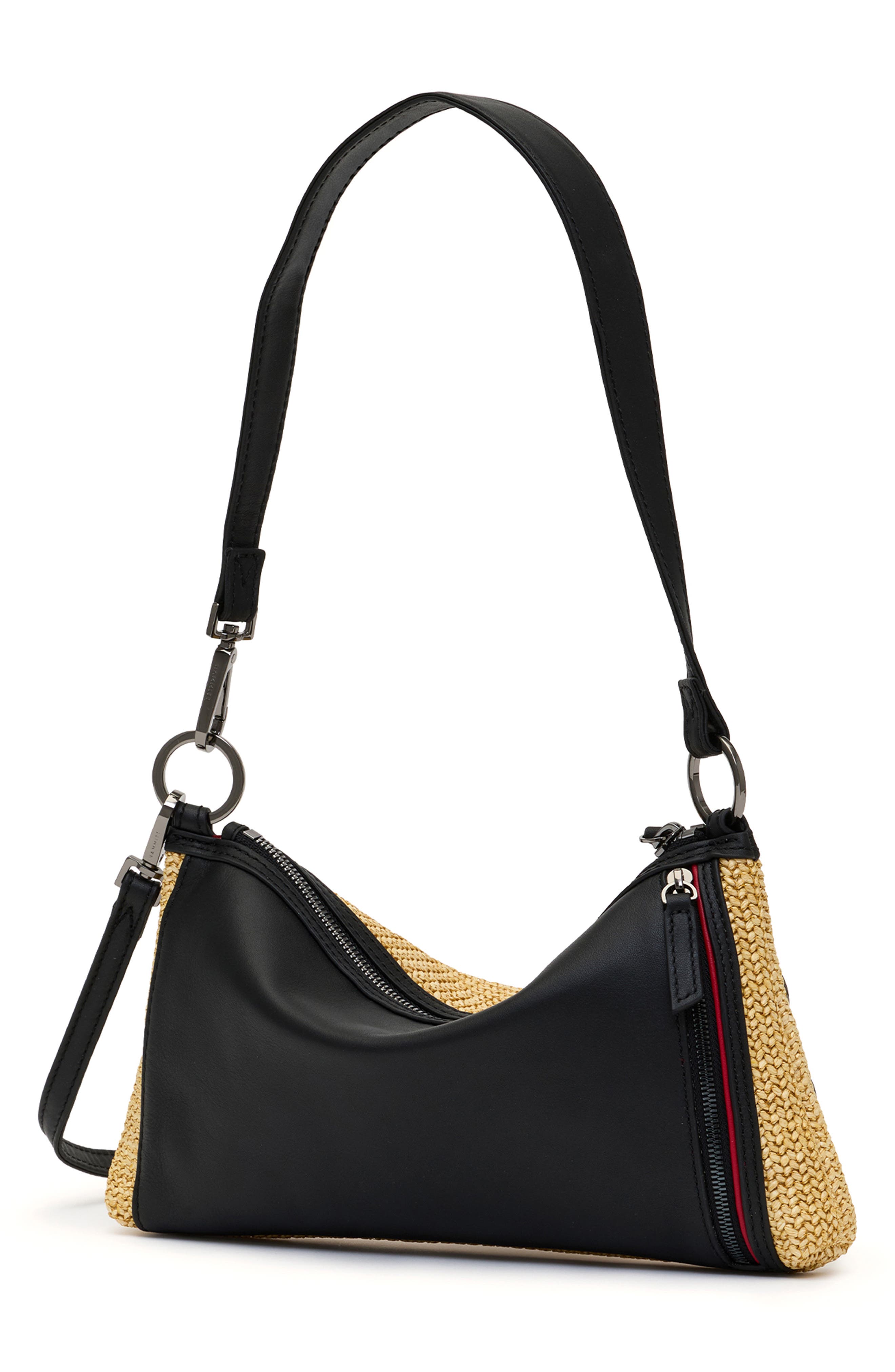 HAMMITT Kyle Shoulder Bag, Alternate, color, Noir Smooth Raffia/Gunmetal