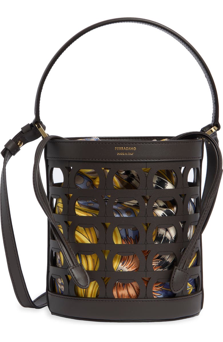 FERRAGAMO Gancio Leather Bucket Bag, Main, color, Testa Di Moro
