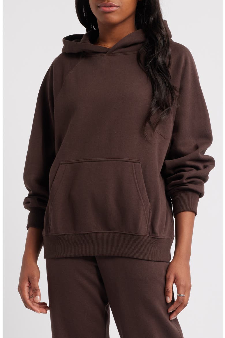 Fleece Detail Oversize Raglan Hoodie, Main, color, BROWN COFFEE