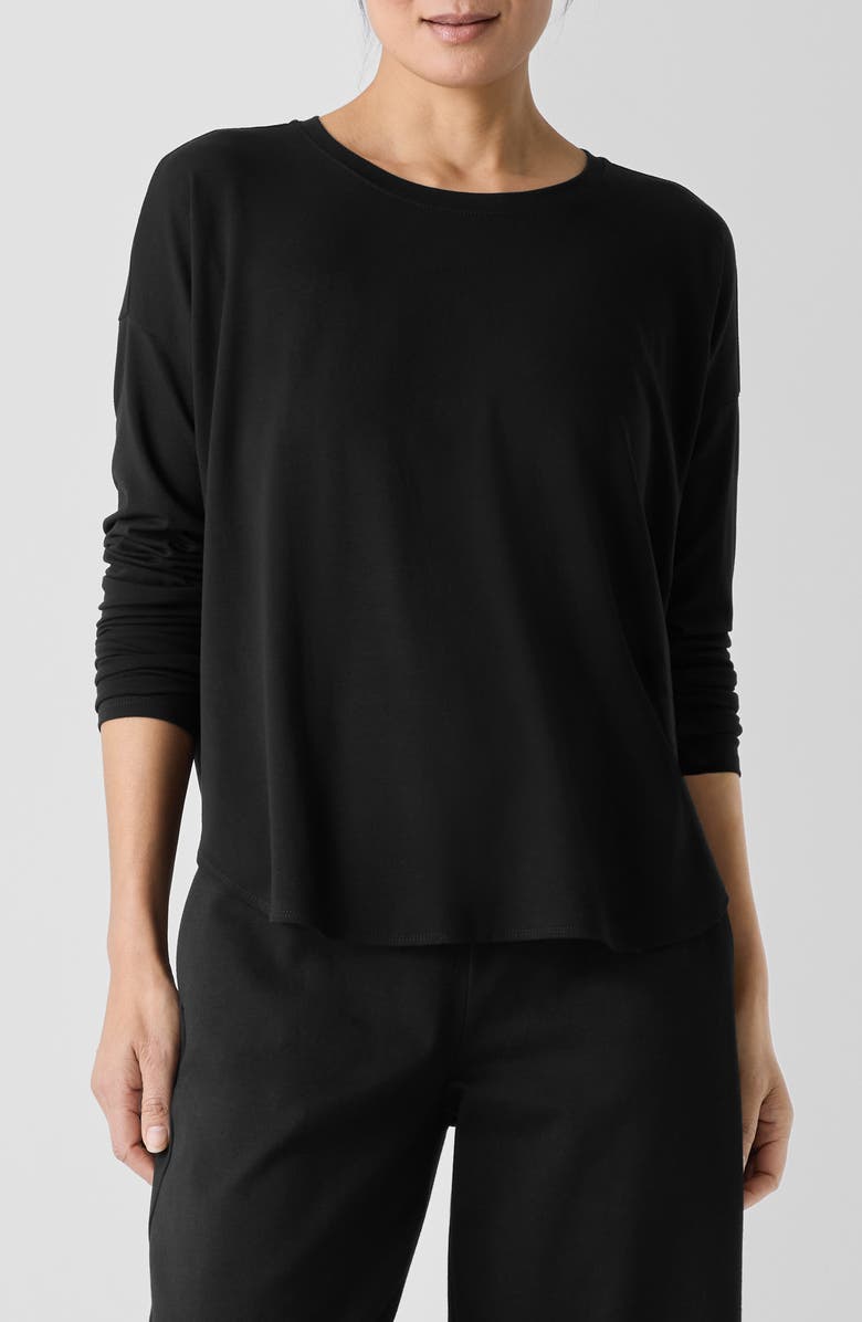 Eileen Fisher Crewneck Boxy Stretch Jersey Top, Main, color, 