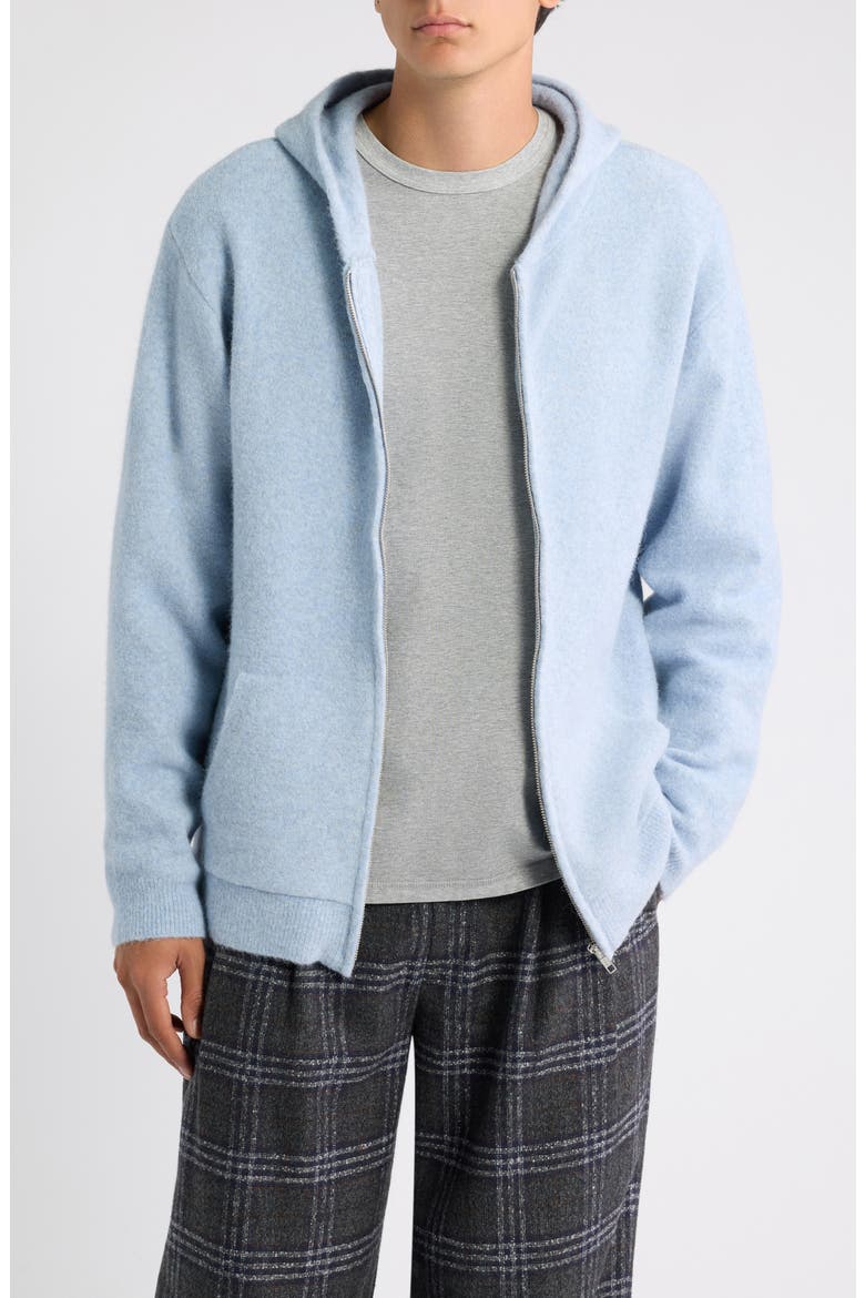 Alpaca Blend Hooded Zip Cardigan, Main, color, BLUE FINCH