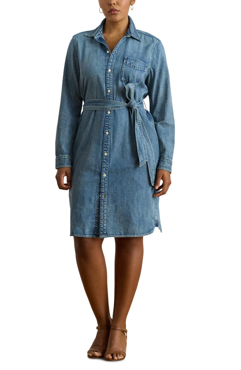 Lauren Ralph Lauren Jameika Long Sleeve Denim Shirtdress, Main, color, Odwin Wash